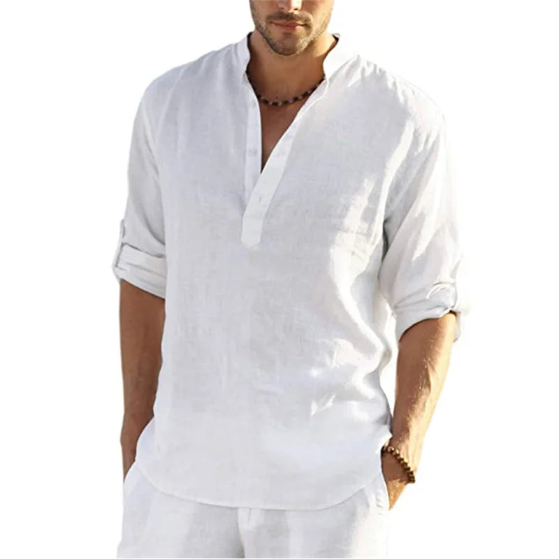 Camisa Masculina Manga Longa de Linho  Loose