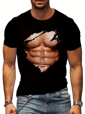 Camiseta Masculina 3D Digital Muscular Crew Neck Manga Curta Zarvano