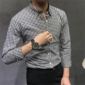 Camisa Masculina Xadrez Manga Comprida Gola Turn-Down Zarvano