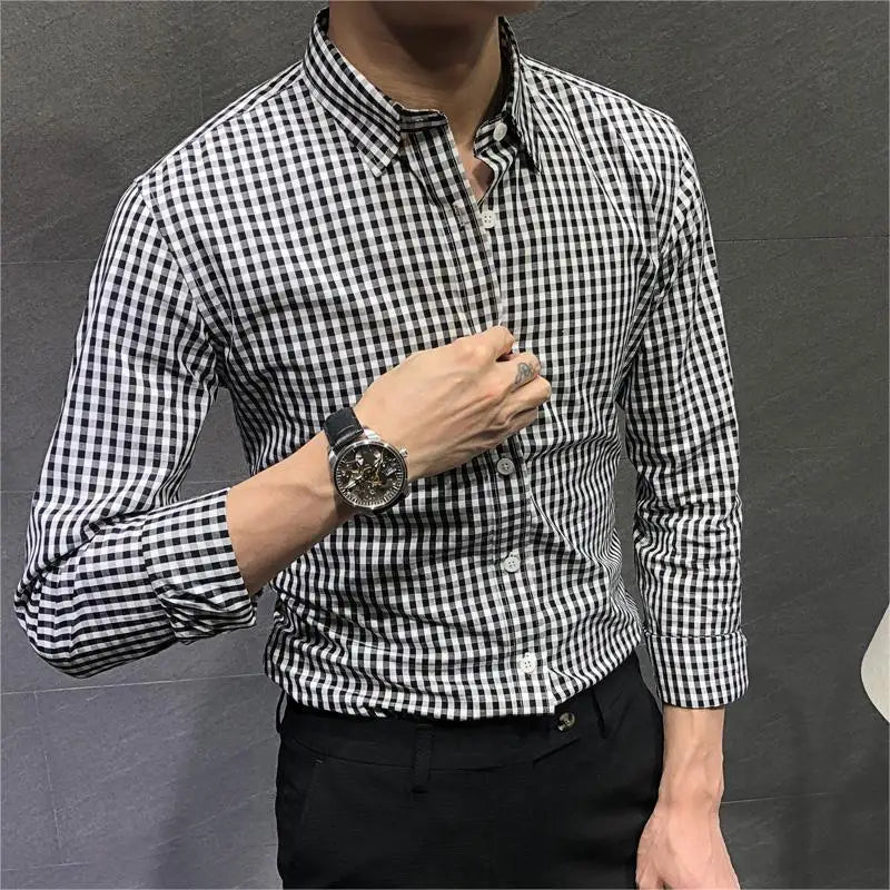 Camisa Masculina Xadrez Manga Comprida Gola Turn-Down Zarvano