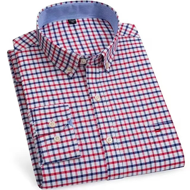 Camisa Masculina Casual Xadrez Oxford Algodão Manga Comprida Zarvano