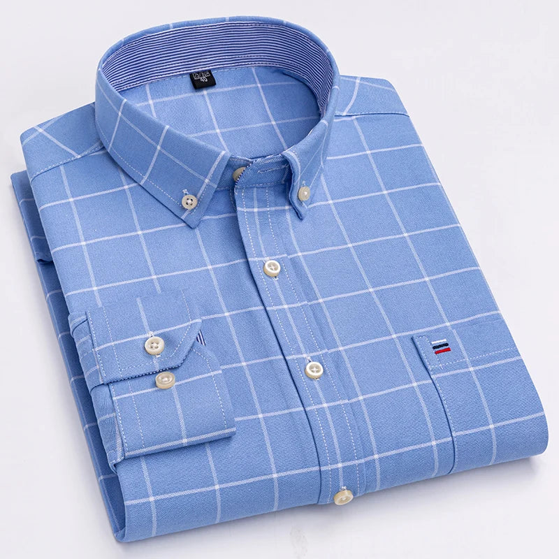 Camisa Masculina Oxford Algodão Manga Comprida Xadrez Zarvano