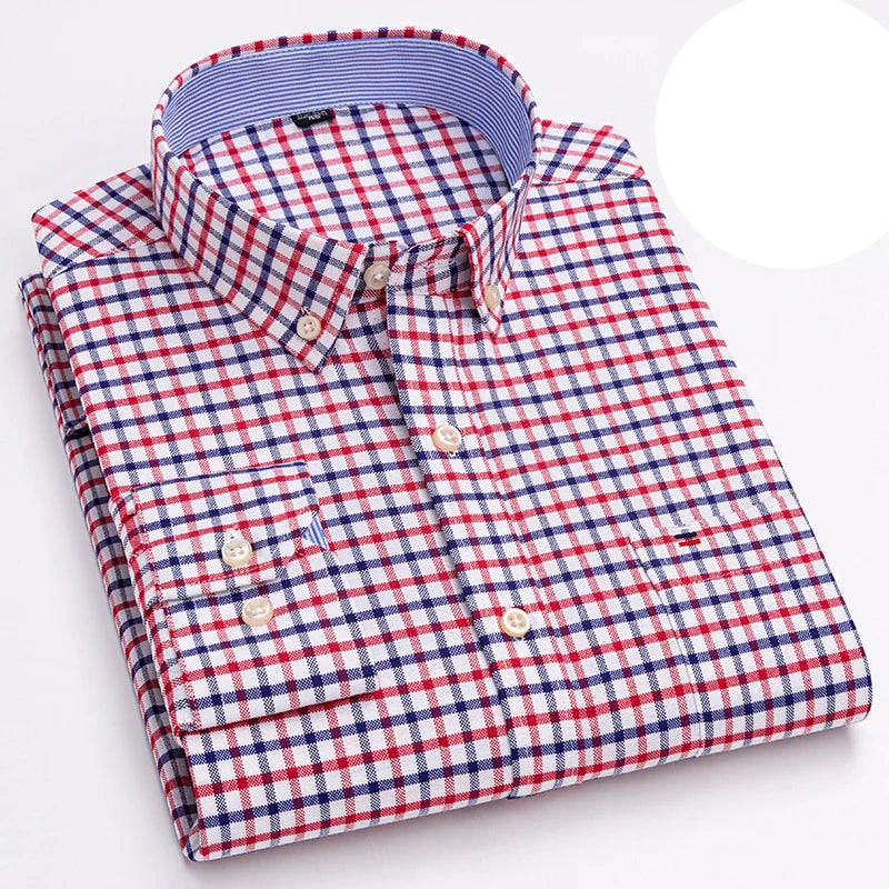 Camisa Masculina Oxford Algodão Manga Comprida Xadrez Zarvano