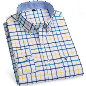 Camisa Masculina Casual Xadrez Oxford Algodão Manga Comprida Zarvano