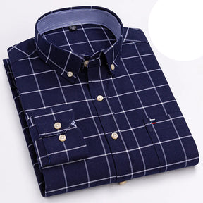 Camisa Masculina Oxford Algodão Manga Comprida Xadrez Zarvano