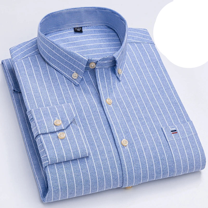 Camisa Masculina Oxford Algodão Manga Comprida Xadrez Zarvano