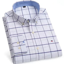 Camisa Masculina Casual Xadrez Oxford Algodão Manga Comprida Zarvano