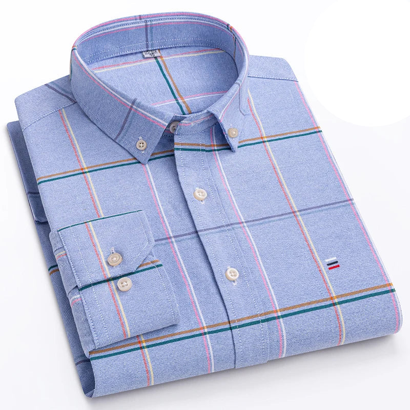 Camisa Masculina Oxford Algodão Manga Comprida Xadrez Zarvano