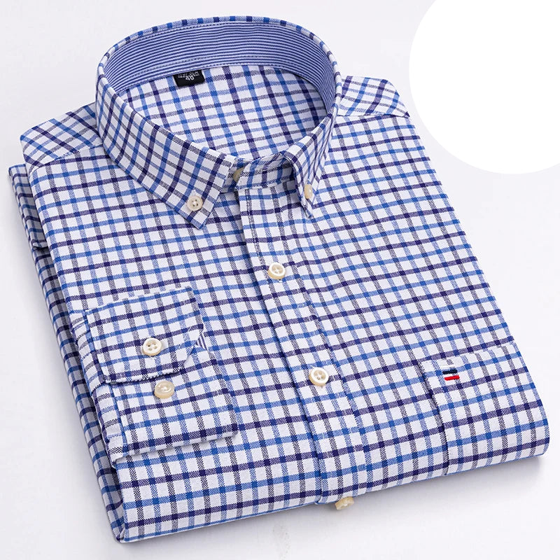 Camisa Masculina Oxford Algodão Manga Comprida Xadrez Zarvano