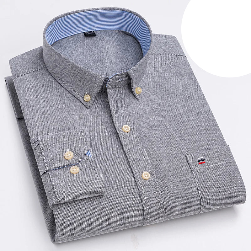 Camisa Masculina Oxford Algodão Manga Comprida Xadrez Zarvano