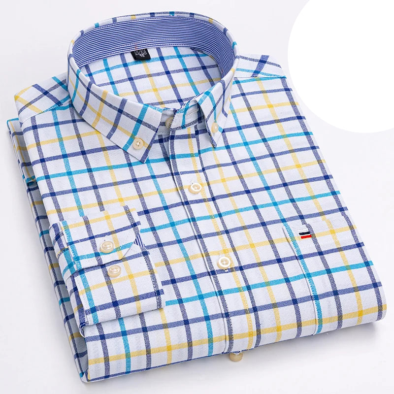 Camisa Masculina Oxford Algodão Manga Comprida Xadrez Zarvano